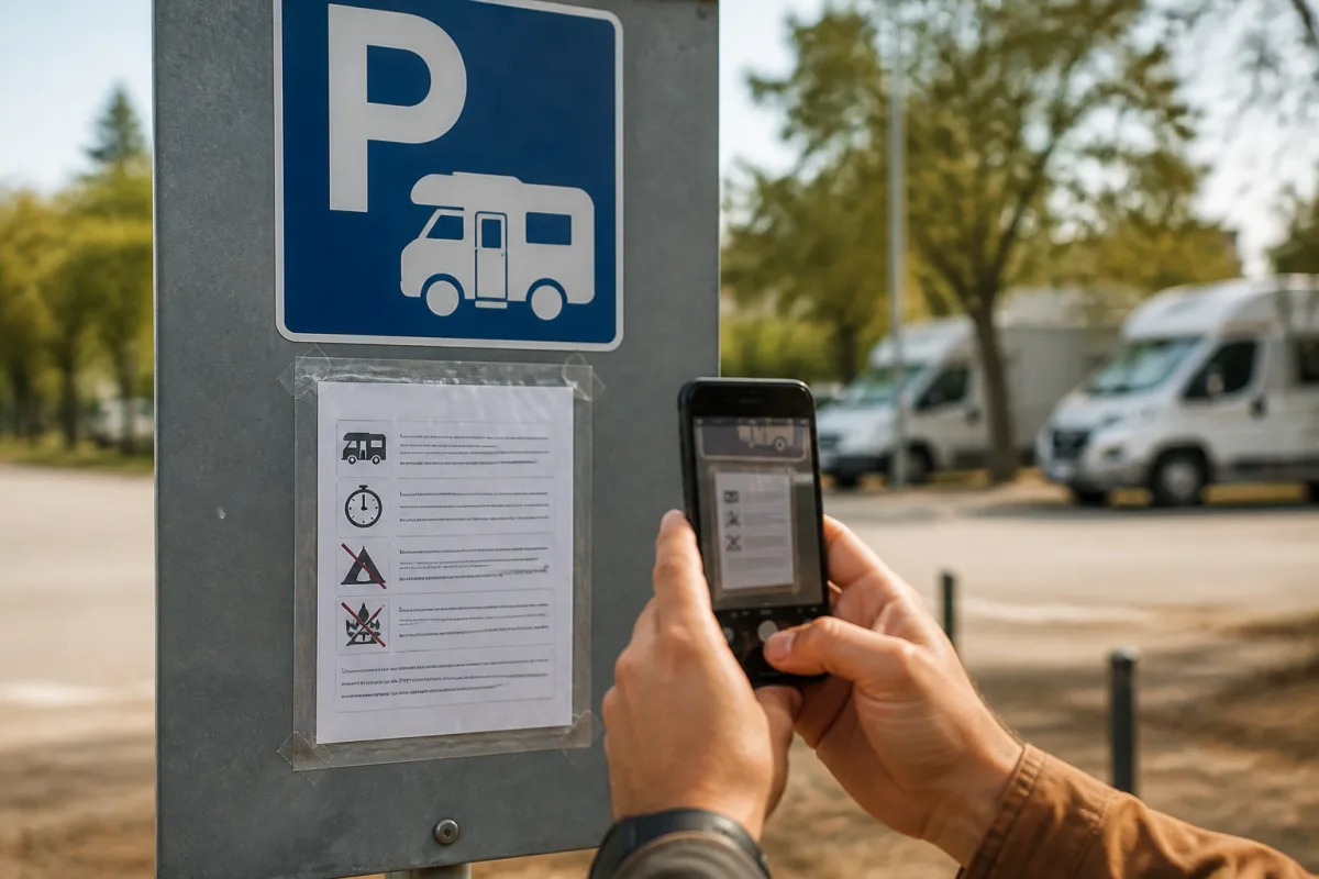 Smartphone prenant en photo un panneau d’entrée avec un arrêté municipal affiché